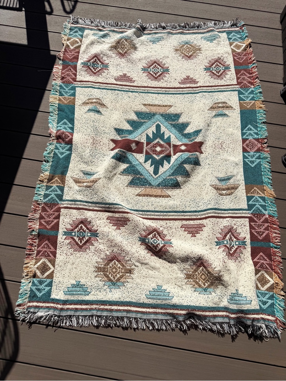 USA Tapestry Aztec Navajo Southwest Ranch Cotton Fringe Blanket Picnic 69x47